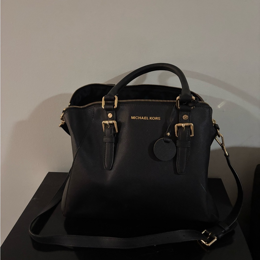 Michael Kors Black Satchel with Gold Accents